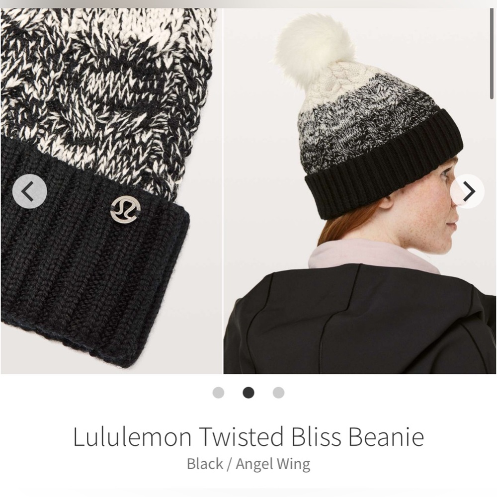 LuLuLemon Twisted Bliss Beanie. Black/White Fuzzy Pom